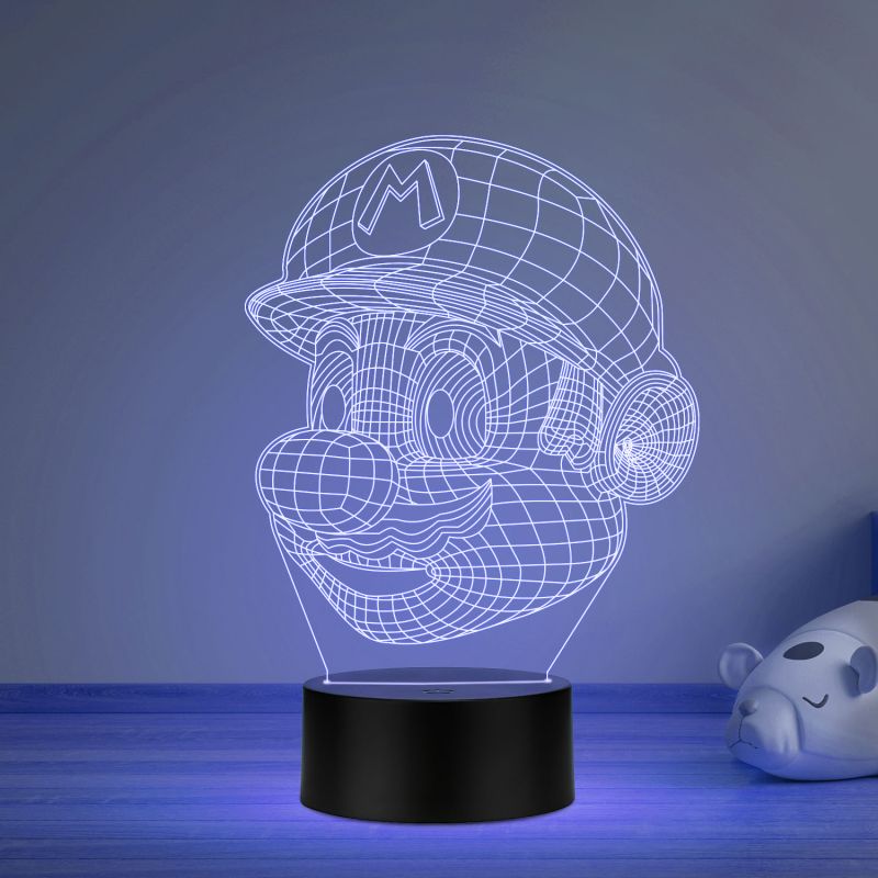 3D Illusion Mario Face CartoonLed Night Lamp 16 Color Changing Light with Remote Control Gift for Cartoon Lover Best Gift for Children Girls Boys